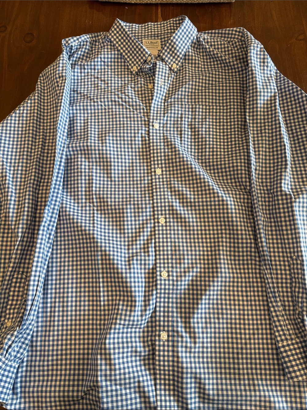 L.L. Bean Blue and White Gingham Button-Down Dress Shirt